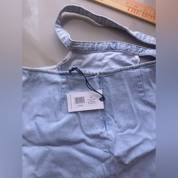 Revolve We Wore What Skirt Women M Denim Cut Out Mini Light Wash 90s Y2K Casual - Picture 7 of 14